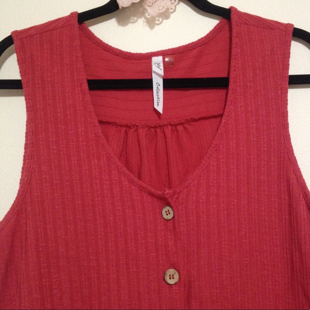 NY Collection Red Rust Button-up Vest Tank - Picture 3 of 10